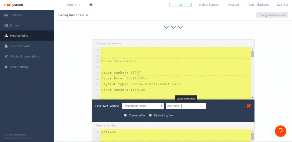 Email Parsing Rule Editor