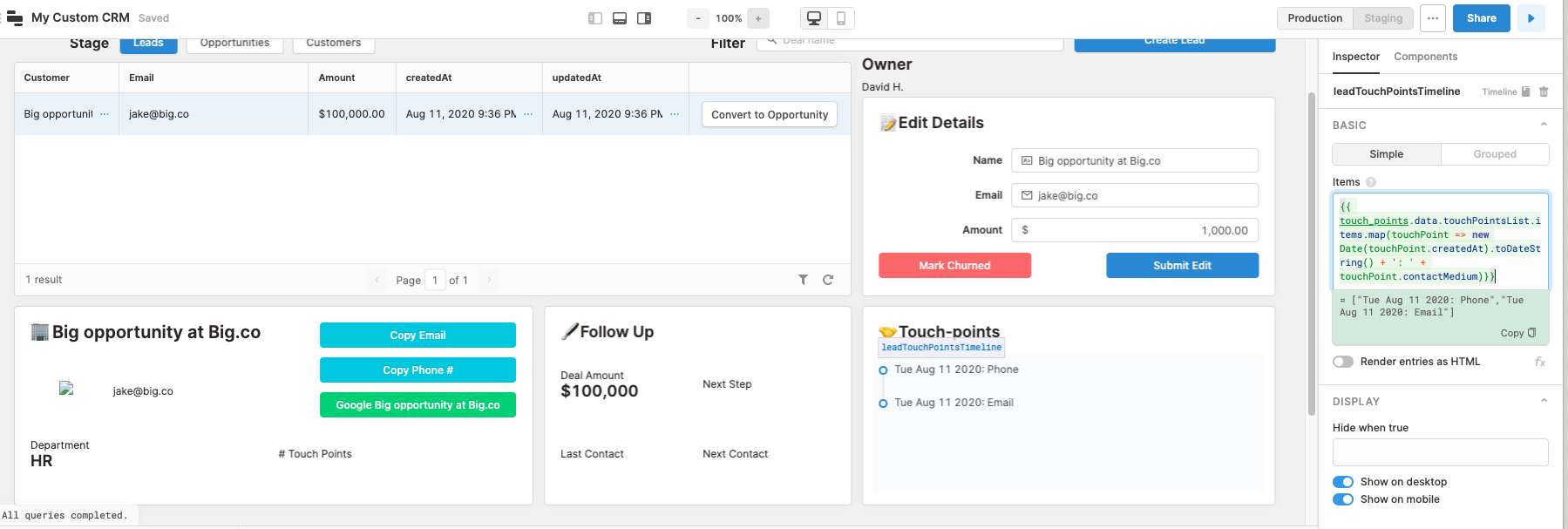 touch points for custom CRM